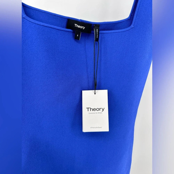 NWT Theory Square Neck Mini Dress Stretch Blue $395 - Picture 5 of 9